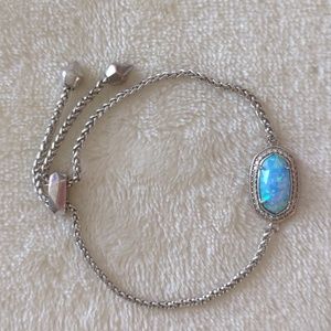 Rare Kendra Scott Ice Blue Opal Eve Adjustable Bracelet Lux Pave Rhinestone HTF